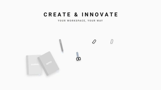 Minimalist office stationery icons animation for creative workspace branding