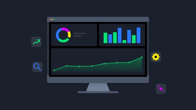 Business data analytics dashboard showing financial growth and market metrics