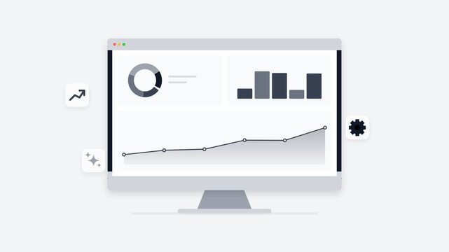 Business data analytics dashboard showing growth charts on computer screen