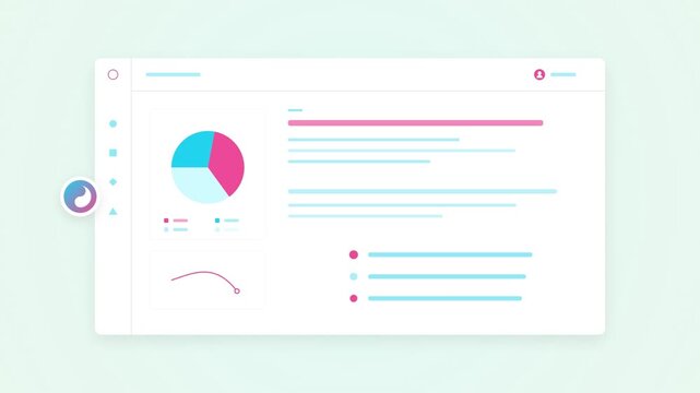 Data analytics dashboard interface with animated pie chart and line graphs