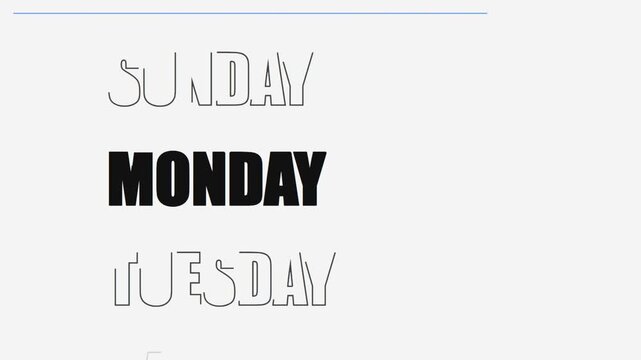 Days of the week calendar scrolling text animation on white background