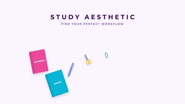 Study aesthetic animation with floating notebooks and school supplies