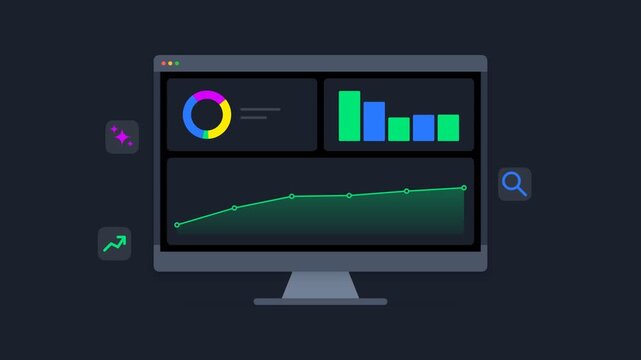 Data analytics dashboard showing business growth trends on a computer monitor