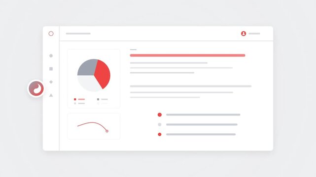 Dashboard data analytics interface with animated pie chart and line graphs