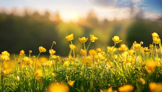buttercup flowers and summer day