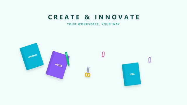 creative workspace setup vector animation with notebooks