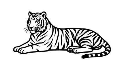 Obraz premium Lying tiger feline silhouette on white background.