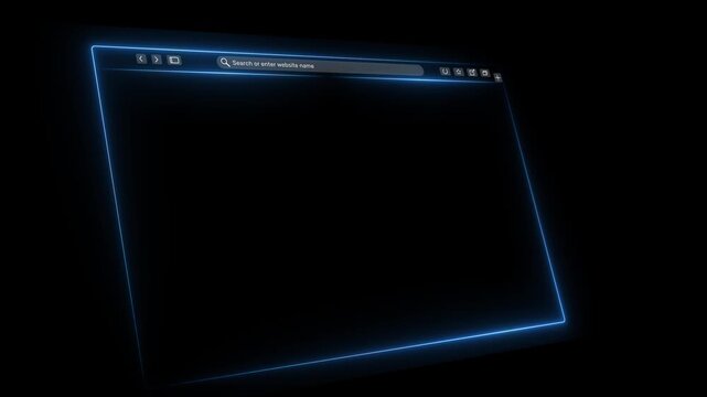 Empty browser window on transparent background. Empty web page mockup with toolbar and Motion graphics of glow neon side line