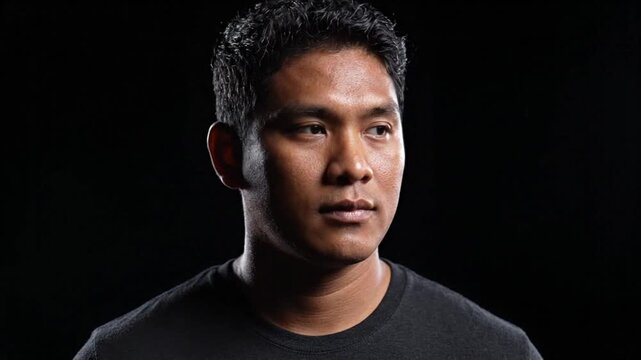 Serious Man Portrait with Cinematic Lighting on Black Background