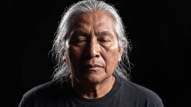 Elderly Indigenous Man Portrait in Dramatic Light