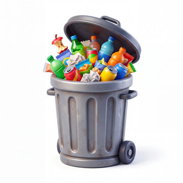 Overfilled garbage can representing waste and environmental pollution