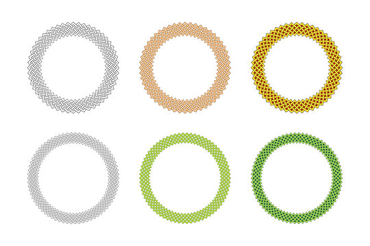 geometric 5 strand braid circle frame border vector illustration set