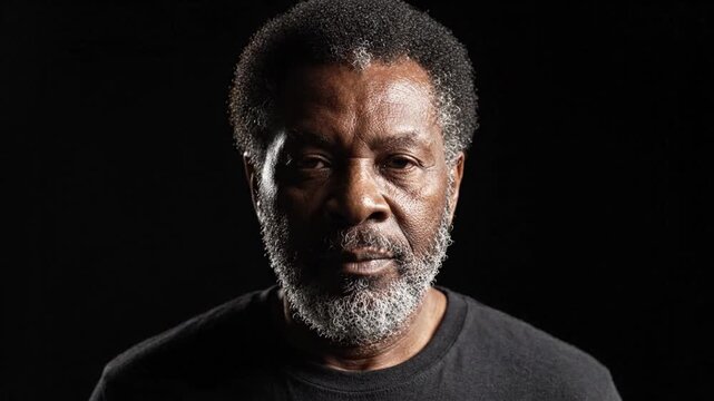 Serious Elderly Black Man Portrait on Black Background