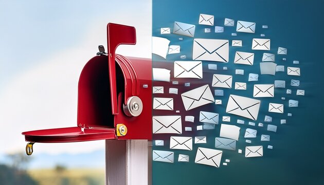 conceptual split image contrasting overflowing physical mailbox with a sleek digital inbox