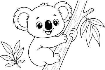 Cute cartoon koala bear clinging to a branch isolated on transparent background © Mansura