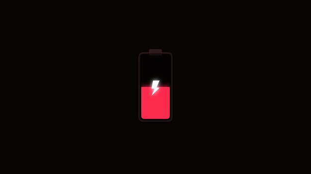 Battery charging animation with red indicator showing progress of power level