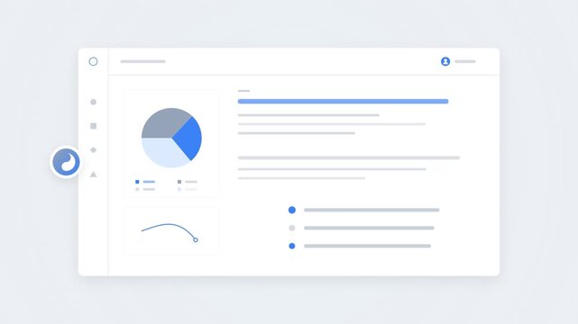 Data analytics dashboard interface with animated pie chart and line graphs