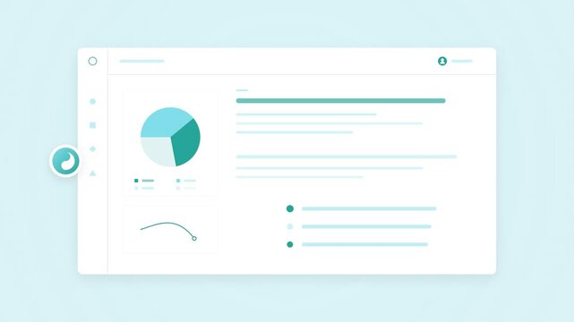 Data analytics dashboard interface with animated pie chart and line graph