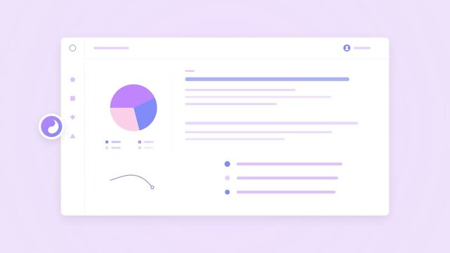 Business dashboard interface with animated pie chart and financial data graphs