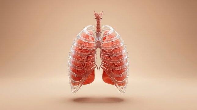 Detailed medical illustration of human lungs with visible trachea and branching bronchi.