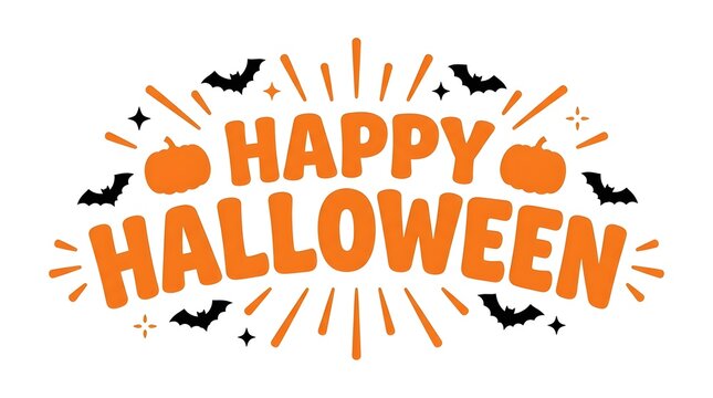 Festive happy halloween illustration with pumpkins bats and colorful burst effects