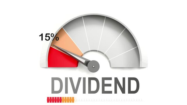 Dividend meter showing falling values of dividend. Diminishing to minimum, reaching zero, below the norm. Lack of dividend. No AI, made by humans for humans.