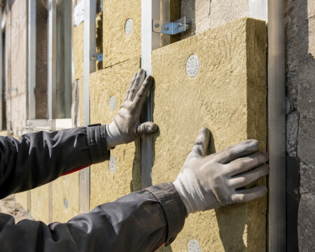 Trabajo en obra con aislamiento en una pared
