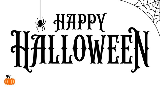 Vintage happy halloween typography with spiderweb and small pumpkin illustration