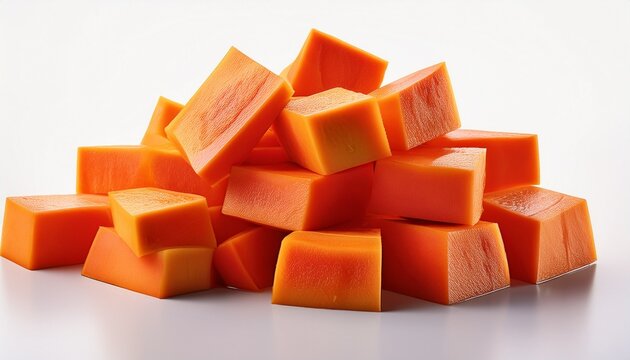 papaya chunks on white background mona