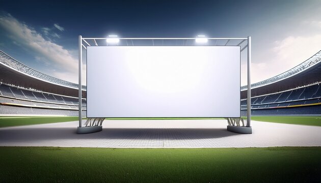 empty white signboard mockup at a sports stadium entrance mz