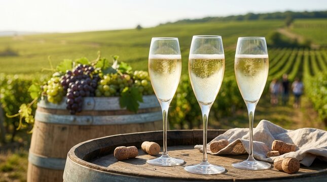 Sampling sparkling champagne in the scenic Champagne region of France during a summer weekend.