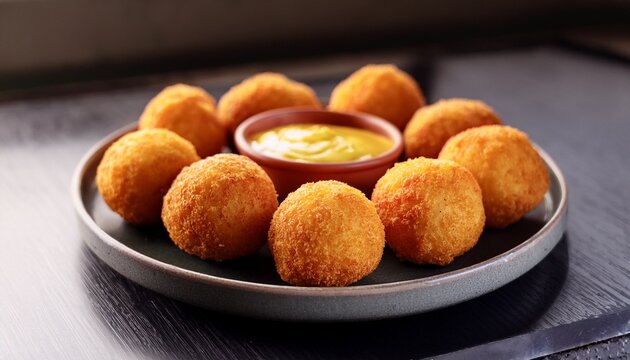 food photography of crispy cheese croquettes arranged in a plate