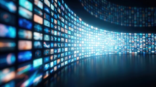 Blurred video wall background for a streaming service concept.