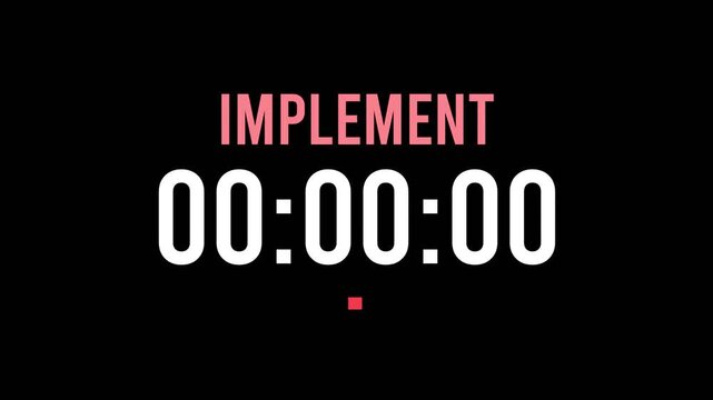 Implement is about to happen soon. Upcoming implement, approaching in the near future. Implement almost here, in a short time - a countdown timer counting seconds the this event.