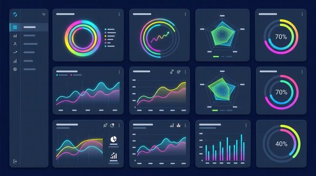 Modern UI dashboard concept featuring infographic templates and chart statistics for data analytics.
