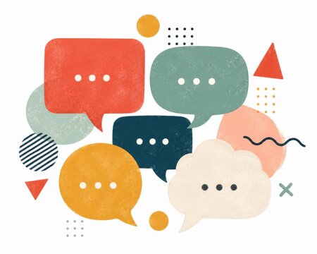 Colorful speech bubble icons with textured vintage style