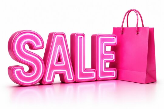 Pink 3D Sale Letters Sign with a Shopping Bag