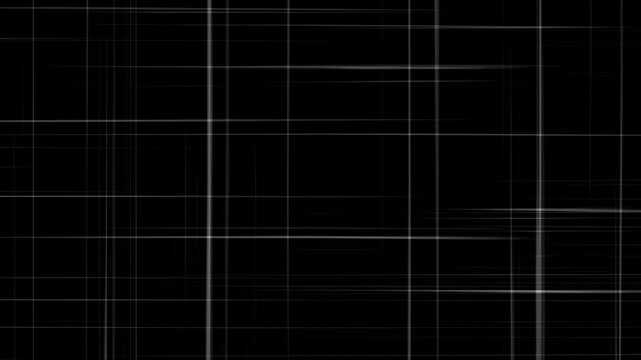 Futuristic cybernetic wireframe line grid visual effect, digital matrix data stream motion graphic overlay, abstract sci fi HUD interface layout backdrop on dark black background. 4k video