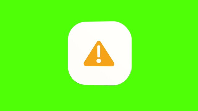 3D animated hazard warning triangle icon on a white rounded card with a green screen background. Smooth loop motion, perfect for mobile app UI, alert caution, and video editing elements. 