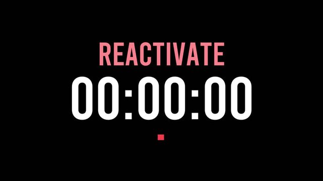 Reactivate is about to happen soon. Upcoming reactivate, approaching in the near future. Reactivate almost here, in a short time - a countdown timer counting seconds the this event.