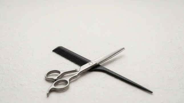 Hairdresser scissor and comb tool on white background