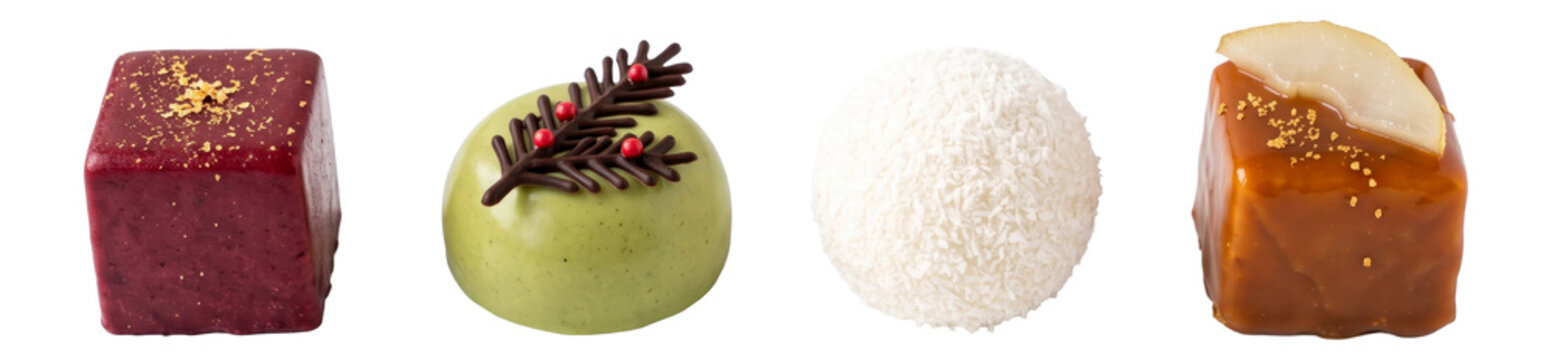 four christmas petit fours arranged together