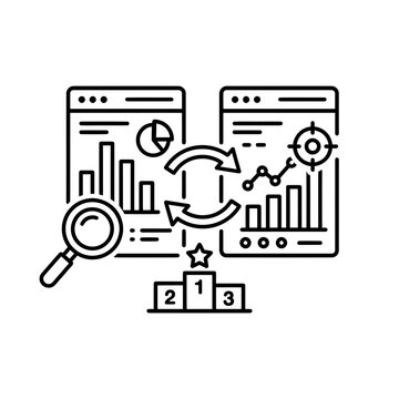 Competitor analysis icon depicts data comparison charts and strategic evaluation graphs strategy assessment insights monitoring