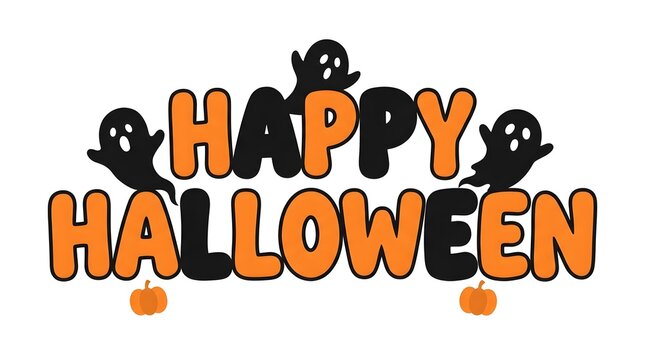 Festive happy halloween lettering with cute ghosts and pumpkins for seasonal celebrations