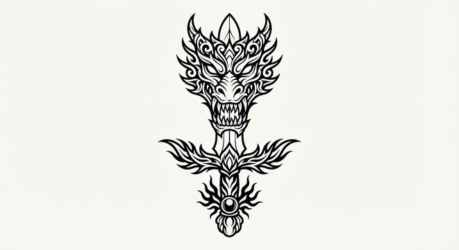 Dragon head with floral and geometric designs

