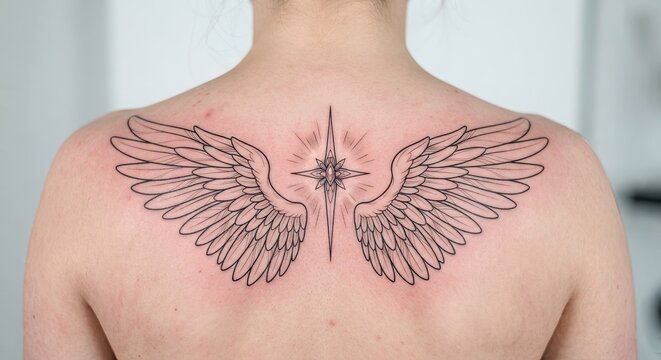 Angel wings tattoo on upper back

