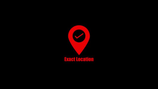 Exact location red map pin with checkmark animation for navigation and gps tracking