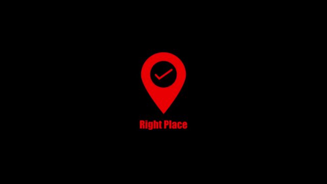 Right place location pin animation with checkmark symbol for navigation and mapping