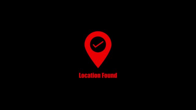 Location found red map pin animation with checkmark for navigation and gps tracking