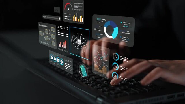 Modern Technology Concept with AI and Data Analysis on Laptop Screen, Showing Interactive Charts, Graphs, and Digital Interfaces for Analytical Insights Gluon.